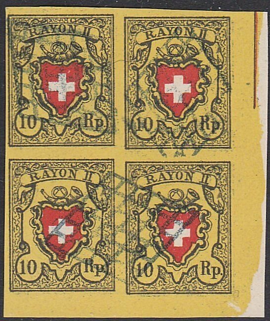 SWITZERLAND  An old forgery of a classic stamp - block of 4.................C371