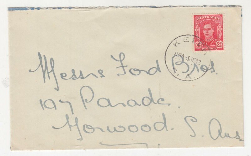 SOUTH AUSTRALIA, KEITH cds, 1942 cover, KGVI 2 1/2d. Red.