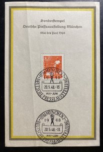 1948 Munich Germany First Day Souvenir Sheet Cover Press Congress