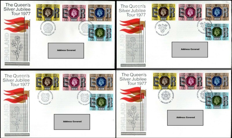 1977 QE II Silver Jubilee Tour 24 Souvenir Covers Set England Scotland Wales NI