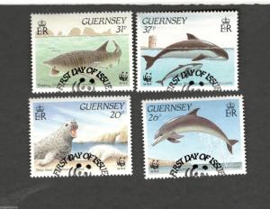 1990 Guernsey SCOTT #441-444 WWF MARINE LIFE Θ used stamps