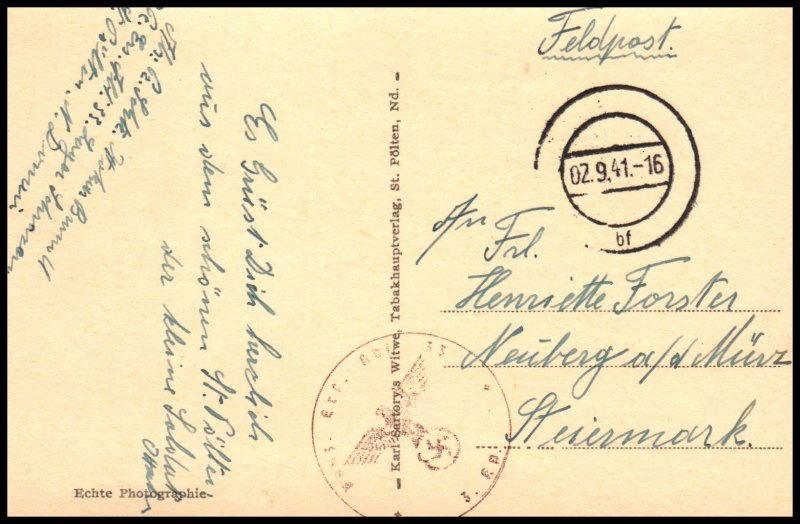 Germany WWII 1941 Feldpost Postcard Cover