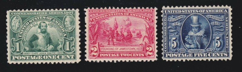 US 328-330 1c-5c Jamestown Exposition Mint F-VF OG H SCV $198