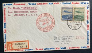 1936 Lorch Germany First Hindenburg Zeppelin LZ 129 cover to Cleveland OH USA