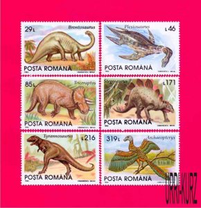 ROMANIA 1993 Nature Ancient Prehistoric Fauna Dinosaurs 6v Sc3845-3850 Mi4911-16