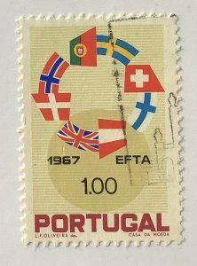 Portugal 1967 Scott 1011 used - 1e,  Flags of EFTA Nations, European Free Trade