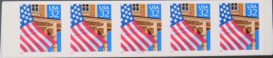 2915C 32c Flag/Porch, SA, Red 96 (10.9), PNC Strip of 5