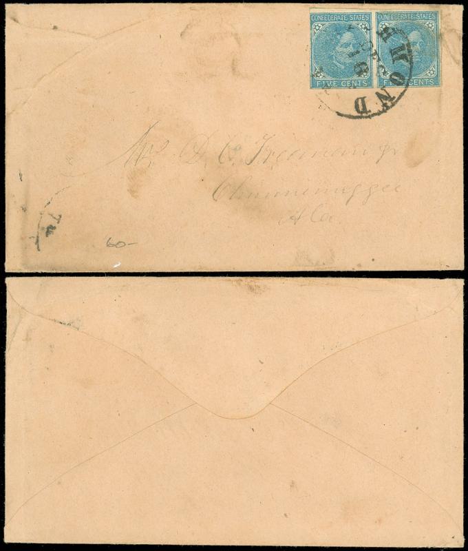 1863c RICHMOND VA CDS, CIVIL WAR Cover to CHUNNENUGGEE RIDGE ALBMA, CSA #7 Pair!