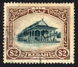 Kedah 1921-32 SG.38w 2 dollars myrtle and brown wmk Script CA VFU c95 pounds