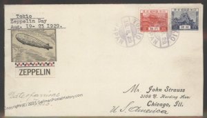 Japan 1929 Graf Zeppelin Tokyo  Round the World 1st Day Cover Comemorativ 103240