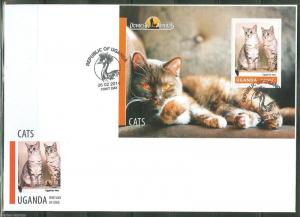 UGANDA 2014 DOMESTIC ANIMALS CATS  S/S FIRST DAY COVER