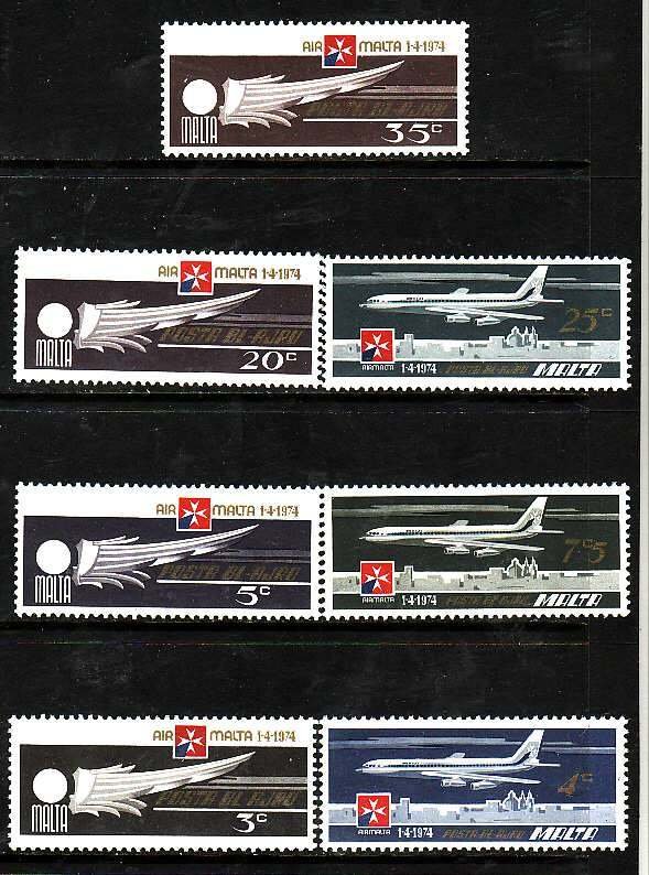 Malta-Sc#C2-8- id10-unused VLH Airmail set-Planes-1974-