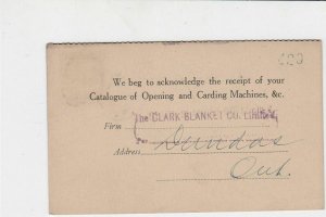 canada 1926 opening and carding machines receipt stamps card ref 20359