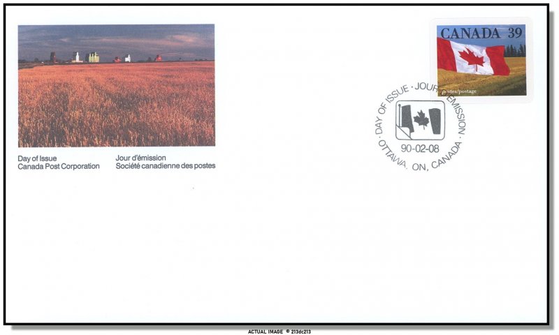 Canada FDC #1192 - Single from BK114 (1192a) - Flag over Prairie (1990) 39¢