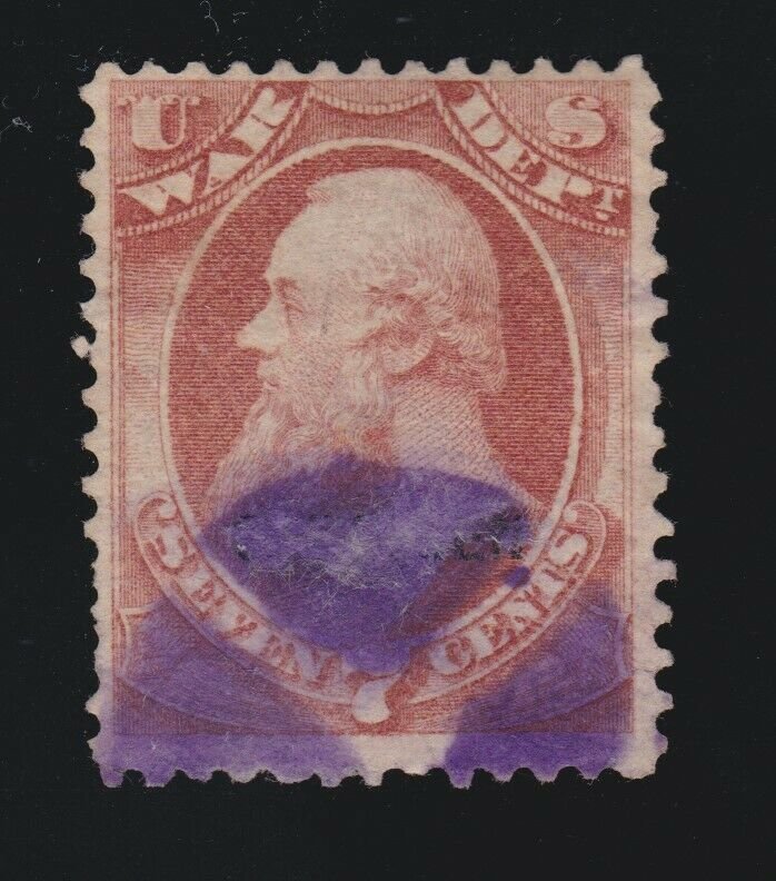 US O87 7c War Department Official Used Fine Quarted Violet Cork Cancel SCV$92.50