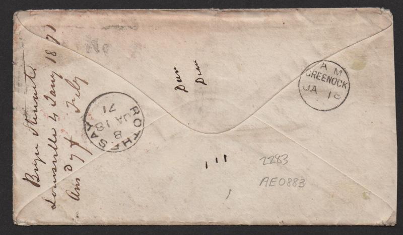 US Sc#115 Lousville KY to Scotland 1871 Trans-Atlantic cover