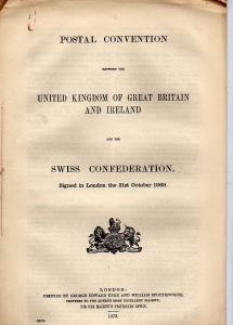 1873 POSTAL CONVENTION United Kingdom Ireland SWISS CONFEDERATION Switzerland