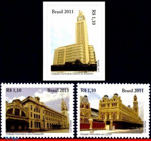 3167-69 BRAZIL 2011 TRAIN STATION, HISTORY, ARCHITECTURE, RAILWAYS C-3085-87 MNH