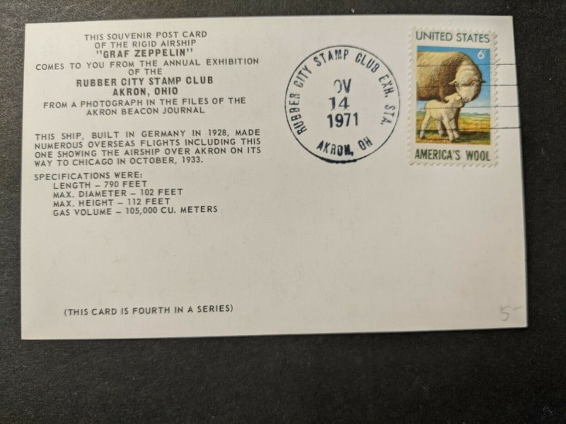 GRAF ZEPPELIN 1971 Postal History Cover Airship Postcard AKRON, OHIO 