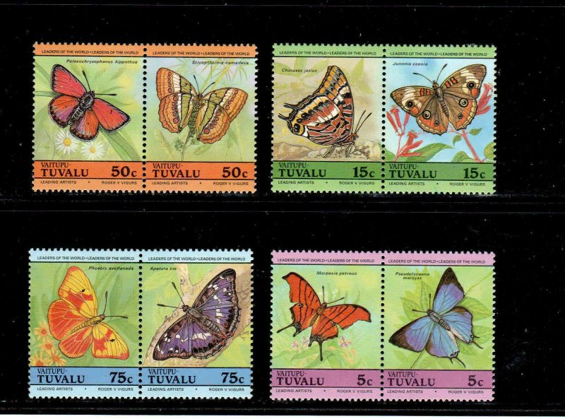 TUVALU-VAITUPU #39-46 1985 BUTTERFLIES      MINT VF NH  O.G PAIRS