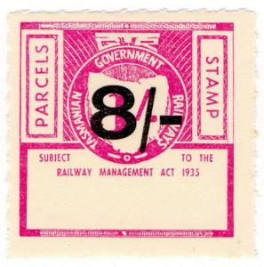 (I.B) Australia - Tasmania Railways : Parcel Stamp 8/- on 1/- OP