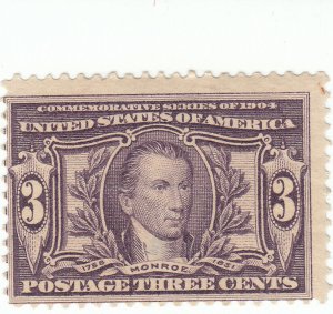 Scott #325 - 3c Violet - James Monroe - Mint Hinged -SCV - $70.00