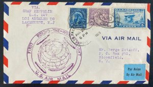 1929 Los Angeles CA USA LZ 127 Graf Zeppelin Round Flight cover To Lake Hurst NJ