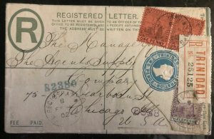 1902 Trinidad Registered Letter Uprated Cover To Chicago IL USA