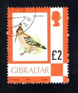 Gibraltar #355  VF, Used, Hoopoe Bird, CV $11.00 ..... 2440247