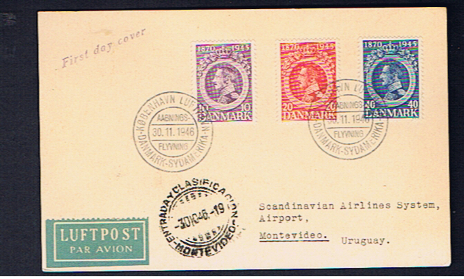 DENMARK 1946 1st Flight cover to S AMERICA