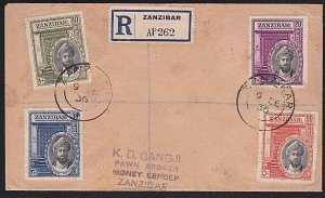 ZANZIBAR 1936 Sultan's Jubilee set on registered FDC.......................B4100