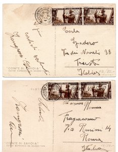 Conte di Savoia - Two postcards of the ship canceled with mechanical stamp