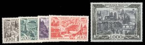 France, Air Post #C23-27 Cat$212.70, 1949-50 100fr-1000fr, set of five, light...