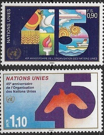 1990 United Nations Geneva 45 Anniversary of UN SC# 188-189 Mint