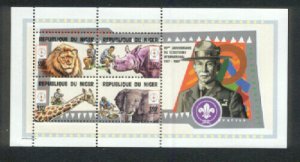 NIGER 1998 SHEET BADEN POWELL SCOUTS LIONS ELEPHANTS GIRAFFES RHINOS WILDLIFE