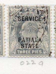 Indian States Patiala 1903-10 Early Issue Fine Used 3p. Optd 203579