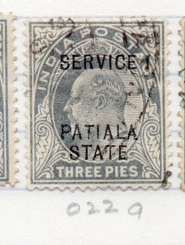 Indian States Patiala 1903-10 Early Issue Fine Used 3p. Optd 203579