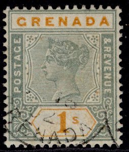 GRENADA QV SG55, 1s green & orange, FINE USED. Cat £70.