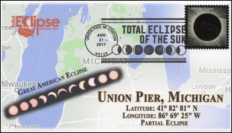 17-259, 2017, Total Solar Eclipse, Union Pier MI, Event Cover, Pictorial Cancel,