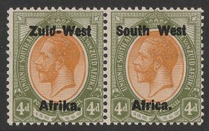 SOUTH WEST AFRICA 1923 Setting I KGV 4d pair, litho in shiny ink.