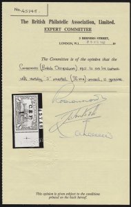 CAMEROON - BRITISH 1915 CEF 1s on Yacht 1Mk, variety INVERTED 'S' CERTIFICATE. 