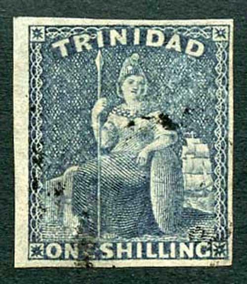 Trinidad 1859 (May) SG29 1/- indigo Fine Four Margins Cat 350 pounds