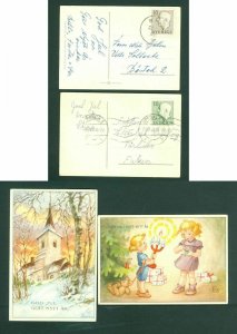 Sweden. 2 Christmas Card 1955. Children,Toys,Tree,Church. Stamp 10 Ore.  Used