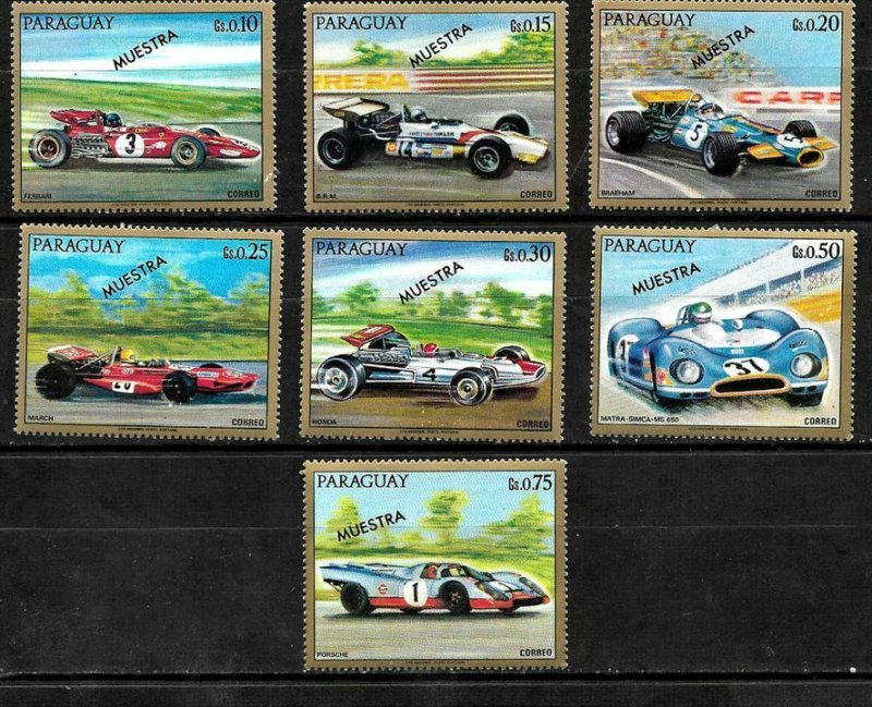 PARAGUAY 1972 OLD RACE CARS SPECIMEN MUESTRA VARIETY Mi 2287-93 MNH