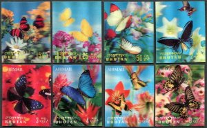 Bhutan 95-95G,95Ch, 95Gi, MNH. Michel 209-216, Bl.13-14. Butterflies,3-D, 1968.