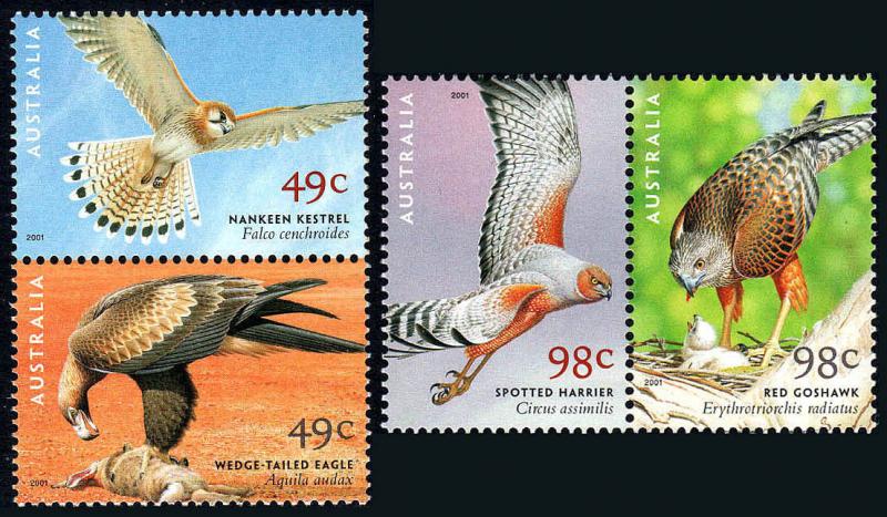 Australia 2003a,2005a pair,MNH.Birds of Prey.Eagle,Kestrel;Goshawk,Harrier,2001