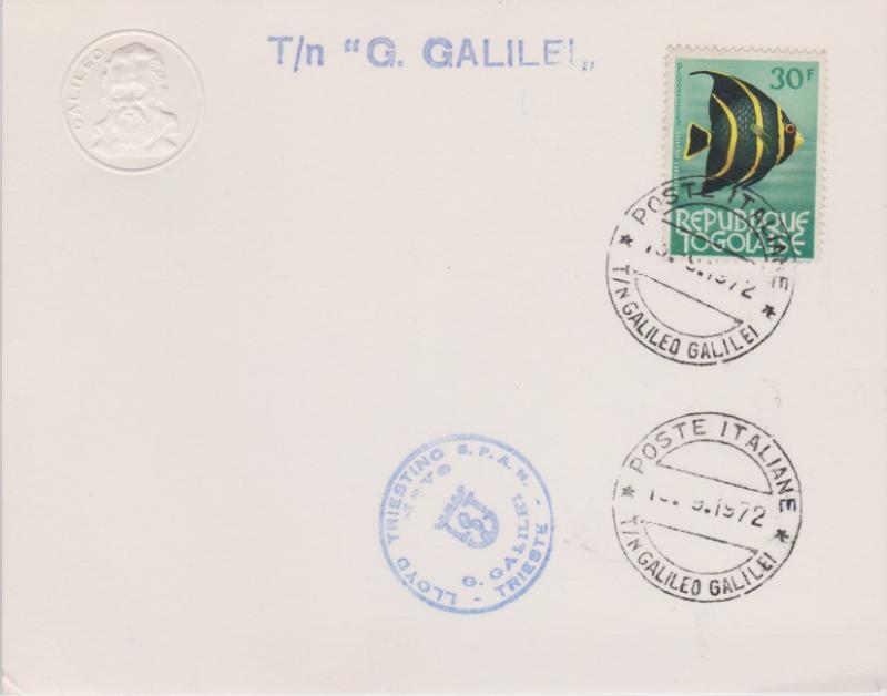 Togo 30F French Angelfish 1972 Postes Italiane, T/N Galileo Galilei Card with...