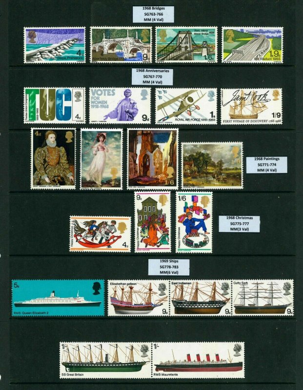 GB Stamps QEII Commemorative s 1953-1970 complete 62 Sets/199 stamps MM VF