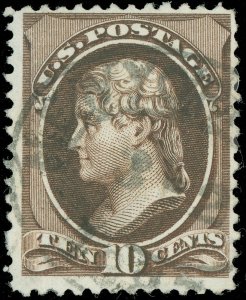 US SCOTT #209b, Black/Brown Color, PSAG Certificate, Small Thins, SCV $350
