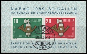 SWITZERLAND Sc. 371a NABAG Stamp Expo 1959 Souvenir Sheet canceled NH F-VF